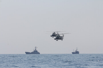 A helicopter of the Naval Forces of Ukraine at a military parade in the city of Odesa. Ukraine....