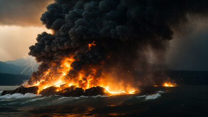 Apocalyptic Seas: Nature's Wrath Unleashes a Trilogy of Fire, Smoke, and Lightning