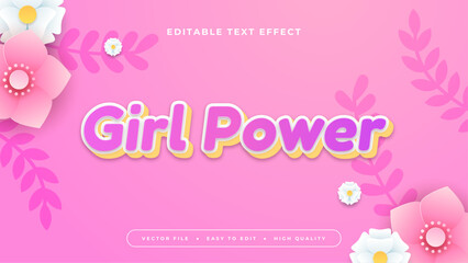Pink white and purple violet girl power 3d editable text effect - font style. Colorful text style effect