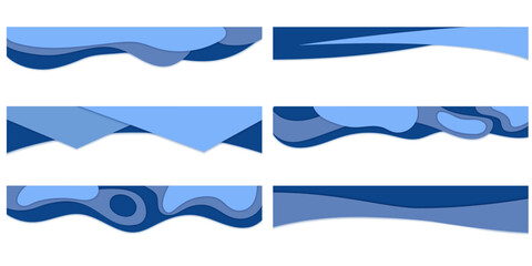 Paper cut Divider Header for App, Banners or Posters. Set of Template Dividers Shapes for Website. Curve Lines, Drops, Wave Collection of Design Element for Top, Bottom Page Web Site.