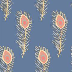 Peacock feather flat design seamless pattern blue background