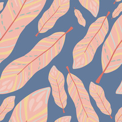 Indian feather bright flat design pink colour seamless pattern