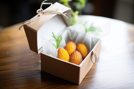 madeleines in a paper box, tied with a string