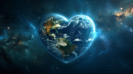 Planet earth in the shape of a heart view from space. Cosmic love