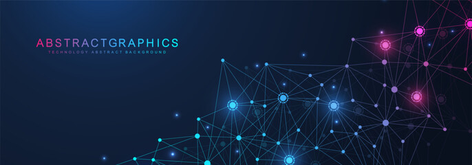 AI technology abstract background. AI generative art creative banner concept in the digital style. High tech poster with place for text. Futuristic design element.