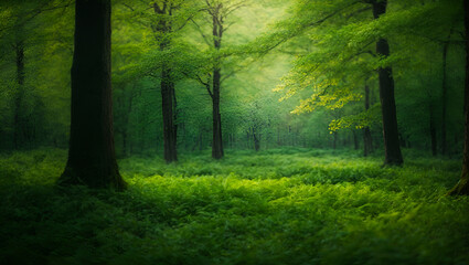 Fototapeta premium Spring's Embrace: Peace and Quiet of Green Forest