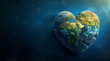 Planet earth in the shape of a heart view from space. Cosmic love