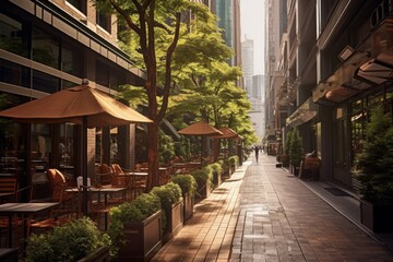Fototapeta na wymiar Beautifully designed urban street in the heart of the business district, Generative AI