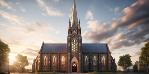 Place of Prayer: Majestic Church Architecture Background - obrazy, fototapety, plakaty