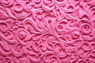  a close up of a pink wall with swirls and leaves on the bottom of the wall and bottom of the wall.
