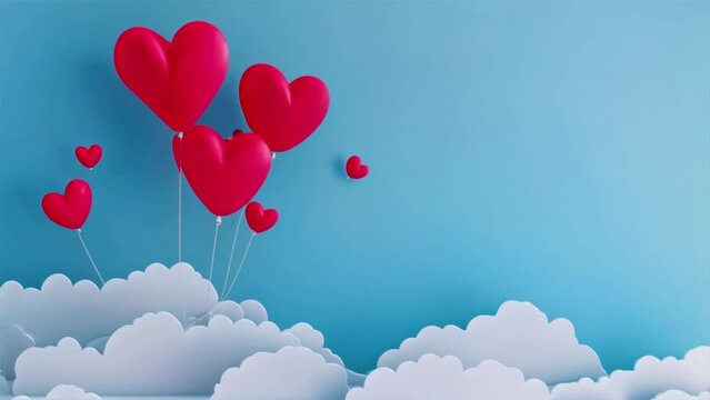 Happy valentine day, love and clouds 4k animation, wedding anniversary, invitation card.