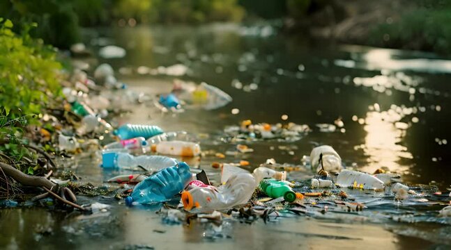 environmental pollution and the dangers of plastic waste in rivers, ecological concept