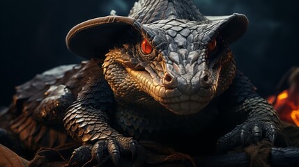 Fototapeta premium A snake wearing a witches hat, realistic 