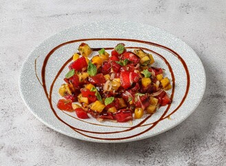 grilled watermelon salad served in dish isolated on grey background top view of singapore food