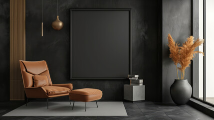 Frame mockup in modern dark home interior background. Generative Ai - obrazy, fototapety, plakaty