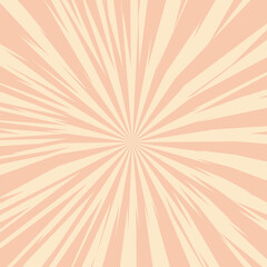 Pop art radial colorful comics book magazine cover. Striped beige digital background. Cartoon funny retro pattern strip mock up. Vector halftone illustration. Sunburst, starburst shape