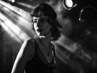 Portrait of a woman in a black and white photo, ai generative