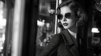 Portrait of a woman in a black and white photo, ai generative