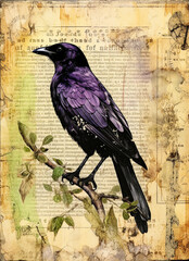 raven on a branch old vintage paper for scrapbooking