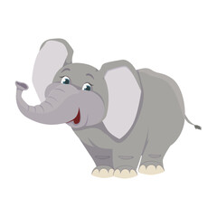 Young cute elephant. Baby elephant. Vector graphics. Illustration for children. Smiling nice animal.