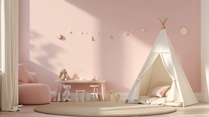 Home mockup, minimalist children's room interior background. Generative Ai