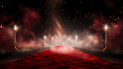 Luxurious and elegant red carpet staircase, holiday awards ceremony event