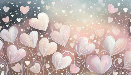 Illustration with pastel hearts, drawing for Valentine s Day in shades of pink, love