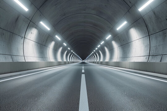 View of architecture tunnel on the highway with empty asphalt road 3d rendering.