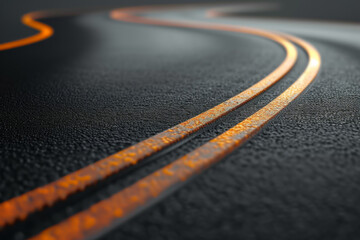 Empty road with lines 3d illustration bending road travel and holidays advertising design isolated on abstract background. 
