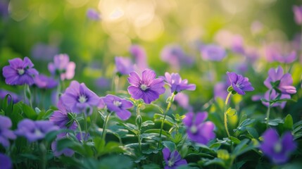 Fototapeta premium Purple flowers growing on field