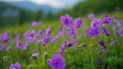Purple flowers growing on field
