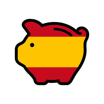 Flag of Spain, piggy bank icon, vector symbol.