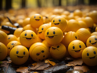 A bunch of yellow smiley faces looking very happy