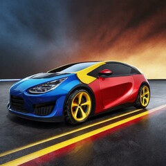 Naklejka premium Modern electric car in red, blue, yellow and black 