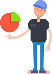Boy Character Holding Pie Chart
