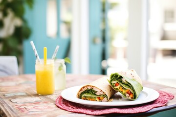 lunch setting with turkey avocado wrap, napkin