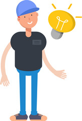 Boy Character and Light Bulb
