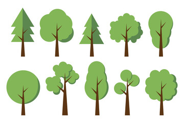 Set of trees isolated on a white background. Vector illustration flat design style