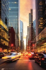 Fototapeta premium Dynamic street scene in the central business district during rush hour, Generative AI