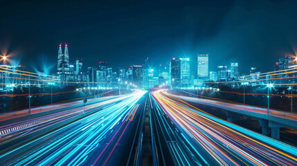 Fototapeta na wymiar 3D Rendering of highway in city. High speed motion blur. 