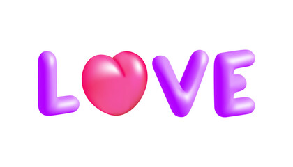 Love 3d violet and pink text vector illustration design.