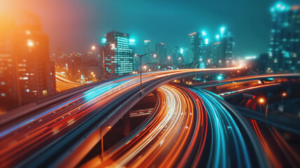 Fototapeta na wymiar 3D Rendering of highway in city. High speed motion blur. 
