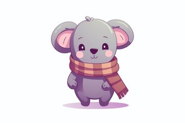  a cartoon koala with a scarf around it's neck, wearing a sweater and a scarf around its neck.