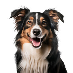 Border collie puppy close up portrait, isolated on white background