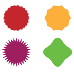 Set of vector starburst, sunburst badges. Different color. Simple flat style Vintage labels. Colored stickers