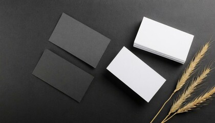 Elegant Ebony: Top-View Mockup for Blank Business Card Design"