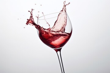  a wine glass filled with red wine with a splash of water on the top of the glass and on the bottom of the glass.