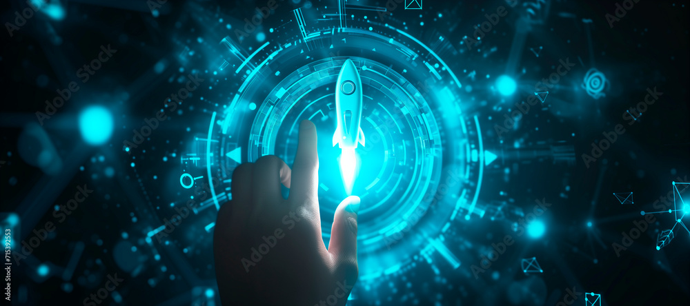 Wall mural a hand touching a rocket. how to improve web search engine ranking?, in the style of a futuristic sp