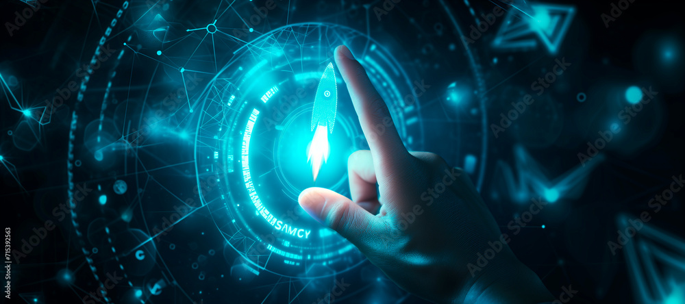 Wall mural a hand touching a rocket. how to improve web search engine ranking?, in the style of a futuristic sp