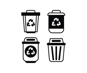 recycle bin trash icon simple black white vector design illustration collections template sets
